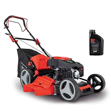 Scheppach Tondeuse Thermique autotractée MS225-53 - Moteur 6 CV / 4,4 KW - Largeur de Coupe 53 cm - Hauteur de Coupe réglable - Panier 65 l - Fonctions Mulching et Nettoyage - Huile Moteur Incluse