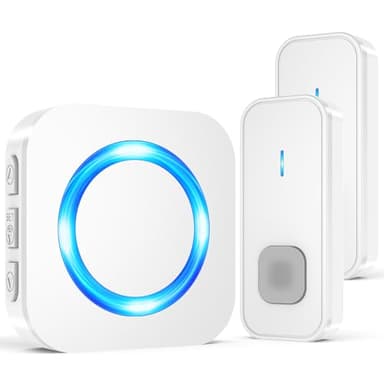 SURFOU Sonnette sans Fil Exterieur Étanche, Longue Portée 400M de Carillon Electronique Kit, 55 Mélodies au 5 Niveaux Volumes pour Maison, Indicateur LED Bleu (Blanc, 1 récepteur + 2 émetteur)