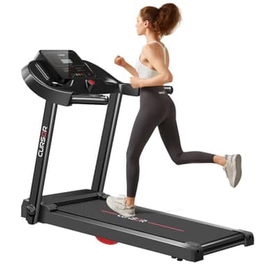 CURSOR FITNESS Tapis de Course Pliable,Tapis de Marche Electrique Pliable avec poignée Moniteur de Fréquence Cardiaque,APP et Moteur Silencieux amélioré,Treadmill Home Foldable Charge Max 136KG