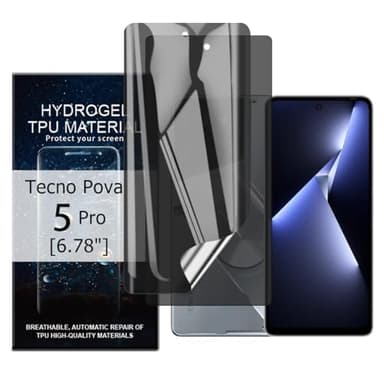 Glcrrpu Lot de 2 films de protection d'écran en hydrogel pour Tecno Pova 5 Pro [6,8 pouces] [Anti-espion] Flexible TPU auto-cicatrisant [Pas de verre trempé], Film de Protection Téléphone Portable