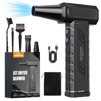 WHATOOK A1 Max Souffleur Air Comprimé PC, 4 Vitesses 250000 TR/Min Soufflette Air Comprimé avec Batterie 8000mAh et Lumière LED, Soufflette Electrique Bombe Air Sec pour Nettoyage PC, Clavier, Voiture
