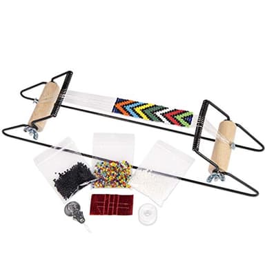 The Beadsmith Kit de métier à tisser à perles en métal, comprend un métier à tisser (31,8 x 6,3 x 7,6 cm), du fil, des aiguilles et des perles de verre de 18 g pour bracelets, colliers, ceintures, etc