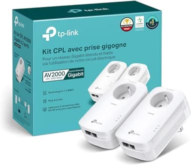 TP-Link CPL 2000 Mbps avec 2 ports Ethernet Gigabit et Prise intégrée, Kit de 2 CPL - Solution idéale pour profiter du service Multi-TV à la maison (TL-PA9025P KIT)