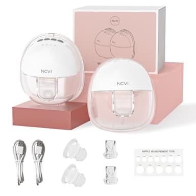 NCVI Tire-Lait Electrique Portable avec Mains Libres, Forte Aspiration, 4 Modes & 9 Niveaux de Succion, 24mm et 21mm Brides, Silencieux et Facile à Nettoyer, 2 Pièces, Blanc