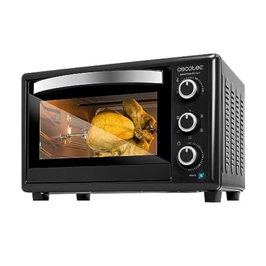 Cecotec Four de comptoir Bake&Toast 3090 Noir Gyro, 30 L, 1500 W, 5 fonctions différentes, Comprend une broche rotative, Éclairage intérieur, Bac récupérateur de miettes.