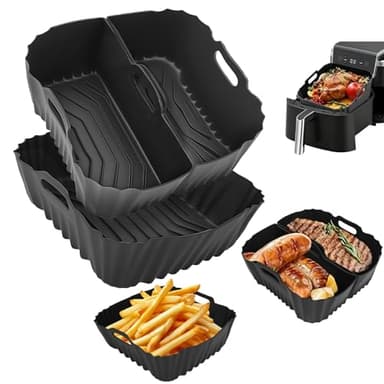 VINATO Moule Silicone Air Fryer 3 pièces - Plat Air Fryer Antiadhésif avec Séparation Graisse - Accessoire Air Fryer Réutilisable pour COSORI, Ninja, Philips, Tefal, Russell Hobbs