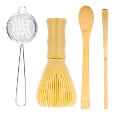4 Pcs Kit The Matcha Kit Complet: Fouet Matcha & Cuillere Traditionnelle & Tamis à Matchas Bambou & Support de Fouet, pour Cérémonie Du Thé Matchas, Cadeaux pour Débutants et Passionnés