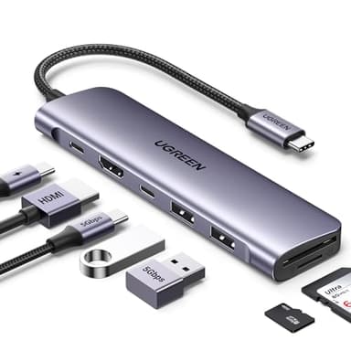 UGREEN Revodok 1071 Hub USB C HDMI 4K Lecteur de Carte SD TF PD 100W Multi Data Ports 5Gbps 7 en 1 Docking Station Compatible avec MacBook iPad Pro Air Mac Mini M4 iPhone 17 Pro Max 16 15 Série