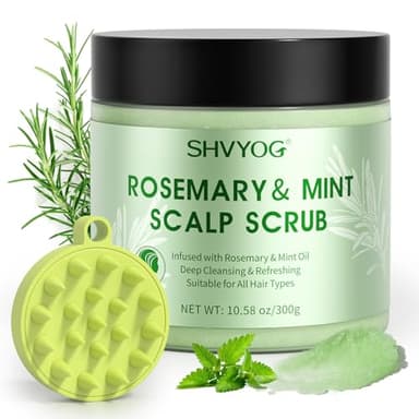 Gommage du Cuir Chevelu, Exfoliant Pour Cuir Chevelu au Romarin et à la Menthe, Traitement Capillaire Nourrissant et Détoxifiant Avec Masseur du Cuir Chevelu Pour Prévenir la Chute Des Cheveux, 300g