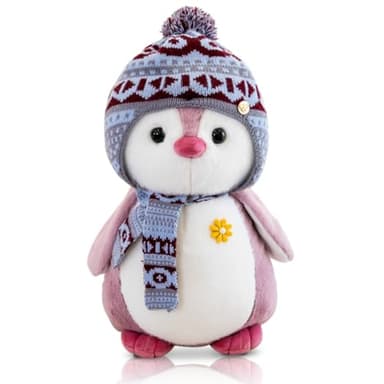 Doudou pingouin en peluche à câliner et jouer, cadeau pingouin, pour enfants (rose, 20 cm)