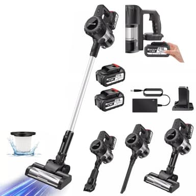 Aspirateur sans fil sans balais Hoover Aspirateur vertical sans sac 6 en 1 AAA avec 2 piles 3000 mAh