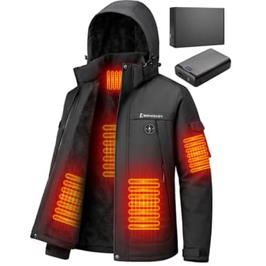 Brimekey Veste Chauffante Homme avec Doublure Polaire, Batterie HD 20000mAh 7.4V, 6 Zones de Chauffe et 3 Températures, Blouson Chauffant Homme d'hiver Imperméable et Coupe-vent pour Camping, Ski