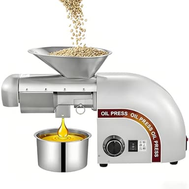 vnmudzeo Presse à Huile en Acier Inoxydable pour Usage Domestique, Presse à Chaud Et à Froid éLectrique Automatique 1250 W, ContrôLe De La TempéRature 0-300 °C Grey