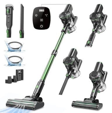 Vexilar Aspirateur Balai sans Fil V9PRO, 40KPA Aspirateur sans Fil Puissant 50 Minutes avec écran LED,Moteur sans Balais HyperMotor™,Chargement Mural,Aspirateur Balai pour Tapis/Sols Durs -Vert