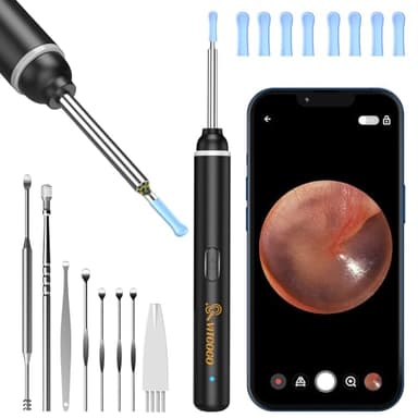 VITCOCO Otoscope pour enlever le cérumen, Otoscope oreille 1920P Wifi, Camera Oreille Nettoyage, Cure Oreille Camera avec 6 LED pour iPhone, iPad et smartphones Android(Noir)