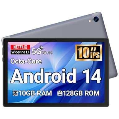 Yicty Tablet 10 inch Android Tablet Octa Core 10 GB RAM 128 GB ROM 1280 * 800 HD IPS Touchscreen Dual Kamera WiFi 6 BT 5.3 5000 mAh Akku 2025 (Gris)
