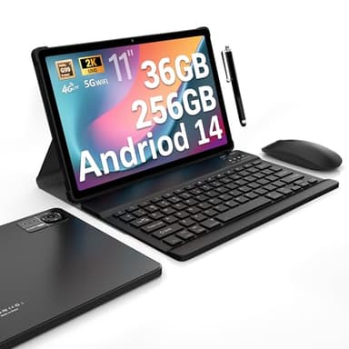 FASTWD Tablette 11 Pouces Android 14 Tablet,2025 Newest Tablette Con 4G LTE /5G WiFi,36GB RAM+256GB ROM,9580mAh,2000 * 1200 incell FHD,Widevine L3,GPS/BT5/Tablette avec étui,Nero