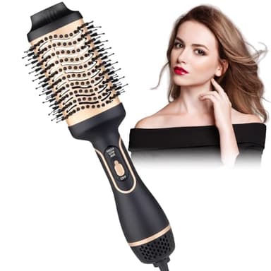 Brosse Soufflante, 3 en 1 Brosse à Air Chaud Professionnelle Volumisante en Une étape, Brosse pour Sèche-cheveux Ionique 1000 W pour Lisser, Sécher et Coiffer Les Cheveux (Or)