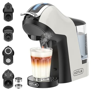 KOTLIE EM-308B Machine à café 5 en 1, 3 températures, 7 niveaux d'eau, adaptée à de nombreux types de capsules, dispose d'un mode de détartrage (Blanc)