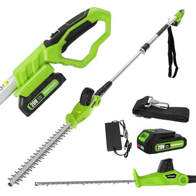 FOONNUN Taille Haie Télescopique Sans Fil, Taille-Haies Électrique Sans Fil 20V 2.0Ah, (Longueur: 41cm,Capacité: 16mm), Multifunktion Taille-Haies, Avec 1 Batterie Chargeur, Pole D'extension De Cutter