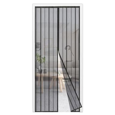Sekey 120 x 220 cm Moustiquaire pour Portes, Avancée Rideau Magnétique Anti-insectes pour Balcon, Cave, Terrasse, Montage Facile à Coller, Kit d'installation Complet, Noir