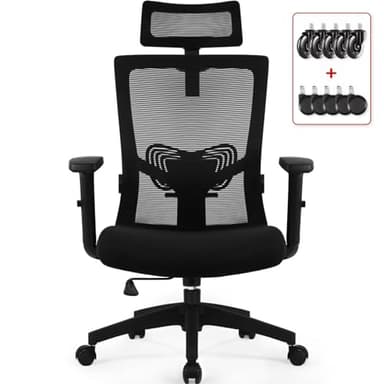 Daccormax Chaise Bureau Ergonomique, Fauteuil de Bureau Confortable à roulettes, Siège Inclinable Pivotant, Accoudoirs Réglables, Appui-Tête Ajustable 11cm, Support Lombaire Réglable, Noir