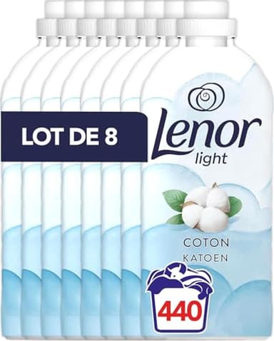 Lenor Light Adoucissant 440 Lavages (55x8), Parfum Fraîcheur De Coton, 24H De Fraîcheur Légère, Testé Dermatologiquement, Fabriqué En France