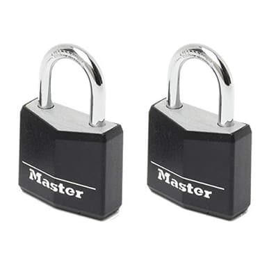 Master Lock 9130EURTBLK Lot de 2 Cadenas à Clé en Aluminium Massif recouvert de Vinyle, noir, 3 x 5,2 x 1,6 cm