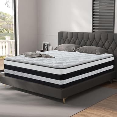 Matelas 160x200 cm, Épais 30cm, matelas à Ressorts Ensachés et à Mémoire de Forme, Hybride Matelas Certifié Oeko-Tex, Ergonomique 10 Zones de Confort, Moyenne Ferme, Soutien Parfait, Respirant