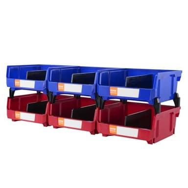 VEVOR Bac à Bec Plastique 24 Boites Rangement Empilables Atelier 137x105x78 mm Bleu/Rouge Combinaison Conteneurs de Stockage Robustes pour Placard, Cuisine, Bureau, Garde-manger, Étagère, Mur d'Outils