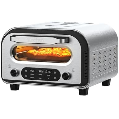 ZACHVO Four à pizza électrique - Jusqu'à 450℃, 5 pizzas préprogrammées, minuterie de 1 à 60 minutes, écran tactile, pour pizza de 32 cm, avec pierre à pizza, pelle à pizza, livre de recettes