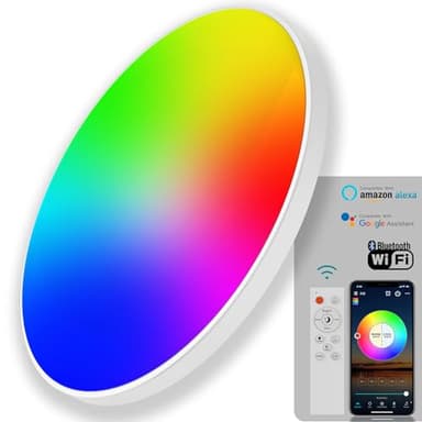 KYFGDLA Plafonnier LED Intelligent Dimmable avec Télécommande | Couleur RGB DIY, 30W | Lumière Ronde de Plafond 30cm pour Chambre | IP44 Étanche Lampe Salle de Bain | Compatible Alexa Google Home