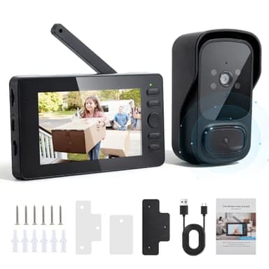 Sonnette sans Fil avec Caméra, Etanche Sonnette Vidéo sans Fil, 1080P HD IPS 4.3", Audio Bidirectionnel, Infrarouge Vision Nocturne, Résistant aux intempéries, Angle de Vision 120°, 2.4G WLAN