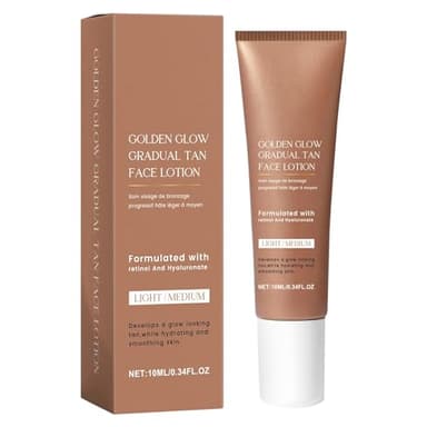 Golden Glow Lotion Pour Le Visage Bronzé Graduel, Crème De Bronzage Pour Le Visage, Crème De Peau Bronzante, Formule Hydratante Non Grasse, Protection Solaire Infusée, 3x8,6 Cm Pour Les Voyages, Voyag
