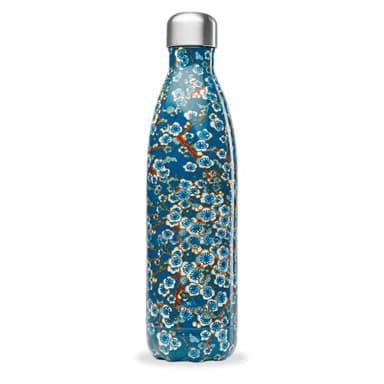 Qwetch - Bouteille Isotherme Originals Flowers Bleu 750ml - 24h Froid et 12h Chaud - Etanche, Sans BPA & Réutilisable - Gourde inox isotherme pour Sport, Voyage, Bureau, Randonnée