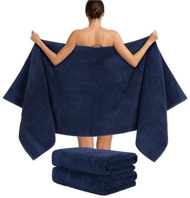 Hammetex Lot de 2 Très Grandes Serviettes de Bain et Sauna 80x200 cm, 100% Coton 500 GSM, Absorbantes, Séchage Rapide, Certifiées Oeko-TEX, Serviettes de Spa et de Sauna, Bleu foncé