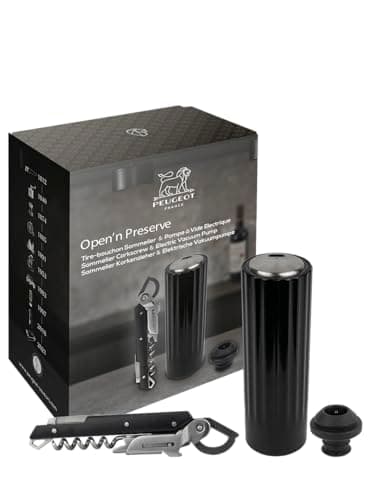 PEUGEOT - Coffret Cadeau Clavelin + Preserve Electrique Finition ABS - Tire-Bouchon Sommelier Clavelin Breveté + Pompe à Vide Automatique et Rechargeable - Idée Cadeau Œnologie - Coloris Noir