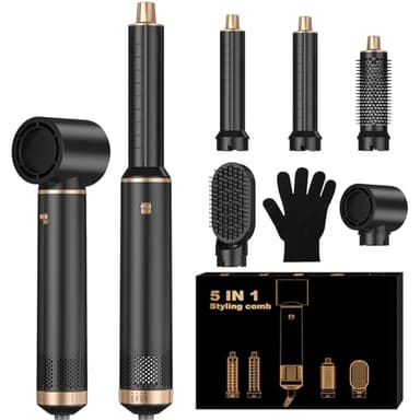 Air Brush 5 en 1 Airbrush Hair Styler Airstyler 5 en 1 avec Seche Cheveux, Brosse Soufflante, Fer a Boucler, Thermal Brush, Brosse Lissante Seche Cheveux 5 en 1 pour Sécher, Boucler, Lisser