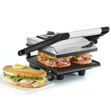bella Presse à panini, appareil à sandwich et grill intérieur électrique avec deux plaques antiadhésives, couvercle réglable en hauteur et un plateau ramasse-miettes amovible,1400 W, Acier inoxydable