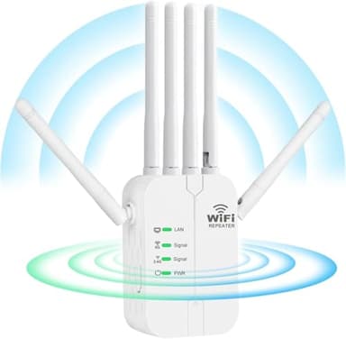 Répéteur WiFi,Amplificateur WiFi,Repeteur WiFi avec 6 Antennes Puissantes,2 Ports Rj45 LAN,Mode Répéteur & Routeur & AP.Répéteur WiFi Extérieur Couverture WiFi de 300 m²,Facile à Installer (610)