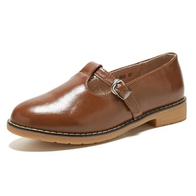 TRULAND Chaussures Mary Jane Oxfords en Cuir pour Femme – Mocassins Décontractés à Bout Fermé avec Sangle en T pour Bureau et Travail (CN 40/EU 39,Marron Mary Jane)
