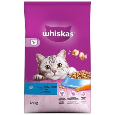 Whiskas Adult 1+ Croquettes pour chats au thon, 2 sachets, 2 x 1,4 kg – Nourriture sèche de qualité supérieure pour chats adultes à partir de 1 an – Différents emballages de produits disponibles