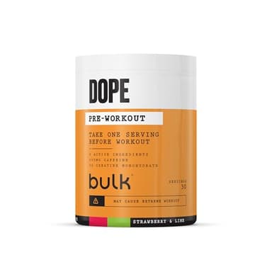 Bulk Poudre Pré-Workout Dope | Fraise Lime | 3g Creatine per Serving | 200mg Caffeine | Citrulline Malate & Arginine AKG | Beta-Alanine | Energy, Focus & Performance | 510g Supplement