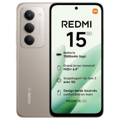 Xiaomi Redmi 15 5G, Smartphone 8+256 Go, écran FHD+ DotDisplay 144 Hz de 6,9", Processus 6 nm Octa-Core, Appareil Photo Principal 50 MP, Batterie 7 000mAh, Gris, Chargeur Non Inclus