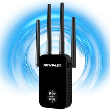 NEWFAST Répéteur WiFi RE523, Amplificateur WiFi Puissant AC1200 Mbps,Double Bande Extender WiFi avec 4 Antennes,MU-MIMO,Configuration 1 Clic Via WPS,Compatible avec Toutes Les Box Internet