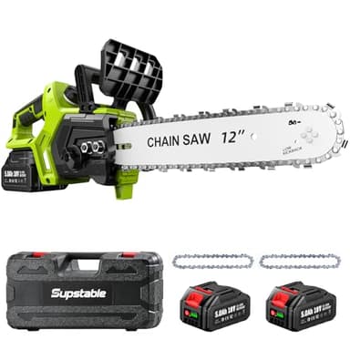 Supstable Tronconneuse a Batterie 12 Pouces, 10000 mAh Tronçonneuse Électrique sans fil, Graissage Automatique & Tension de Chaîne Sans Outil, 1200W Élagueuse Sans Fil pour l'Élagage et le Jardin