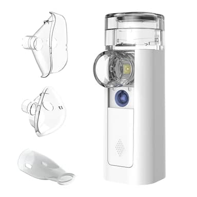 mini Air 360+distribué par OMRON - Nébuliseur portable, inhalateur silencieux pour adultes/enfants, deux tailles de masque et embout buccal, soulagement de la toux/du rhume, rechargeable via Micro-USB