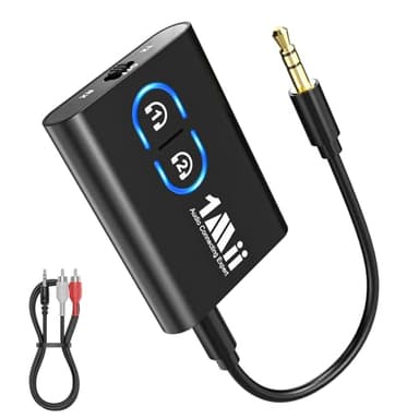 1Mii [Upgraded] Transmetteur Récepteur Bluetooth 5.3 pour TV Casque sans Fil, aptX Faible Latence/HD/AD, 3.5MM AUX Adaptateur Audio Bluetooth pour Avion/Stéréo Domestique Hi-FI, Double Connexion