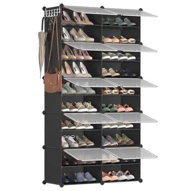 SONGMICS Étagère à Chaussures 10 Compartiments, Étagère de Rangement Modulable, Compartiment de 30 x 40 x 30 cm, Porte, Cadre en Acier, Plastique, pour Couloir, Chambre, Entrée, Noir LPC035B01