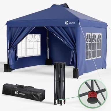VOUNOT® Tonnelle de Jardin 3x3m Pop up Tente Pliable avec Parois Imperméable Anti UV Respirable Hauteur Réglable avec Sac de Transport Installation Facile Bleu